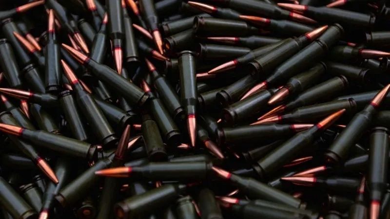 Close-up of copper-tipped ammunition cartridges